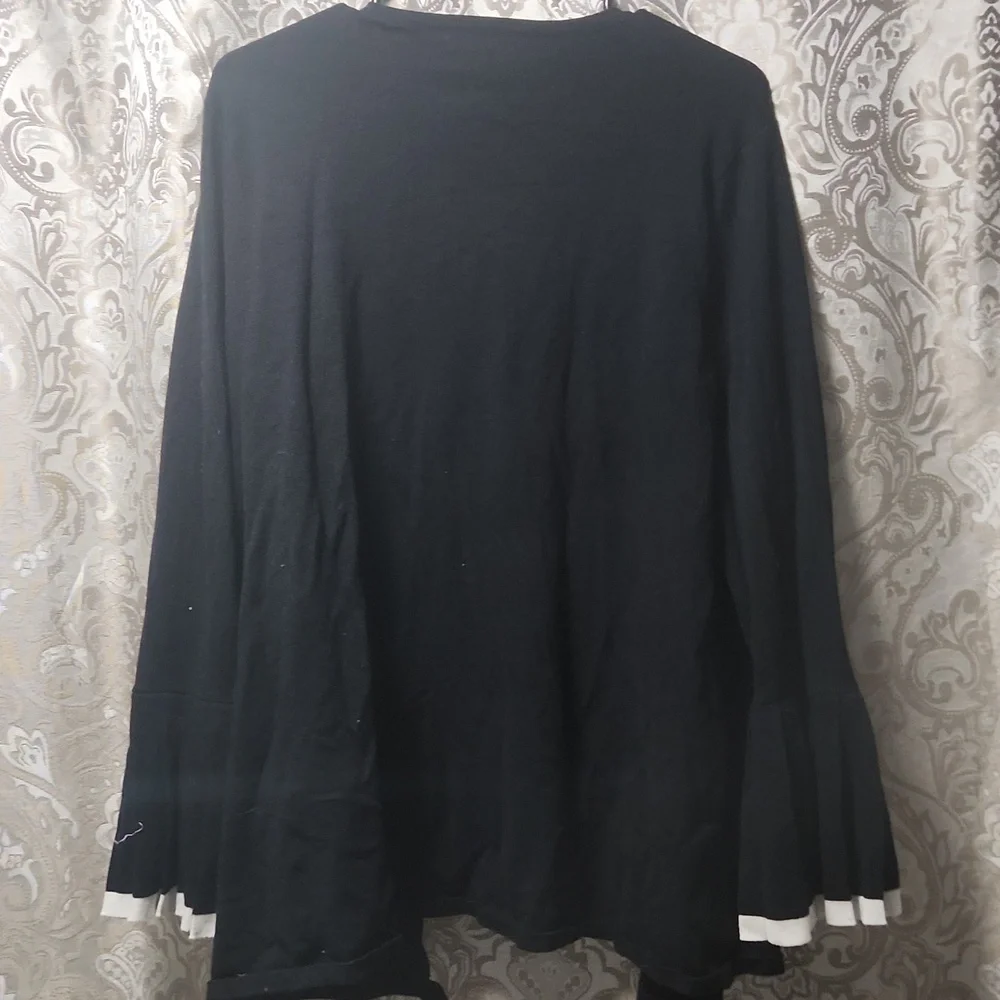 Charter Club Black Cardigan with White Accents - Picture 3 of 3